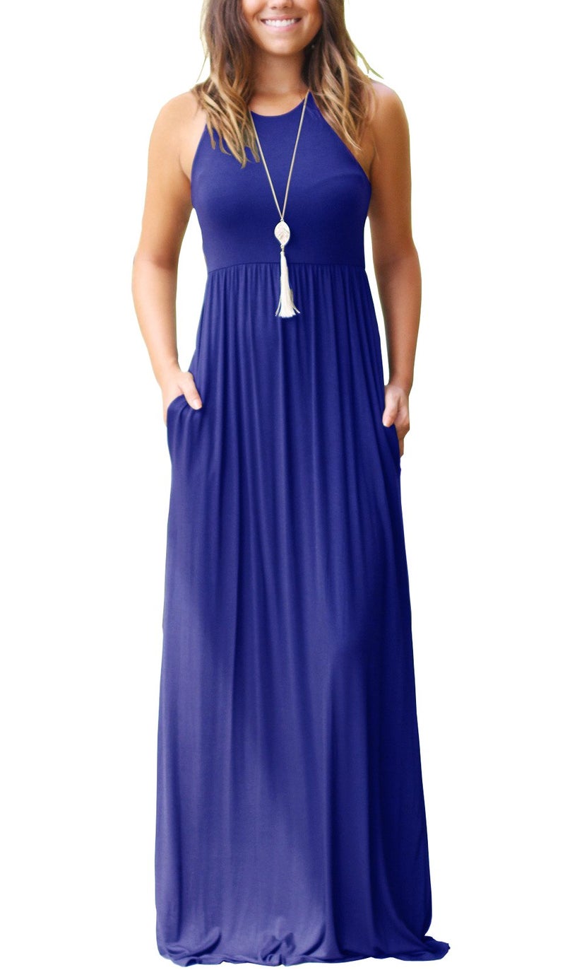 GRECERELLE Women's Summer Sleeveless Casual Long Tank Maxi Dress with Pockets, Royal Blue, M - Image 1